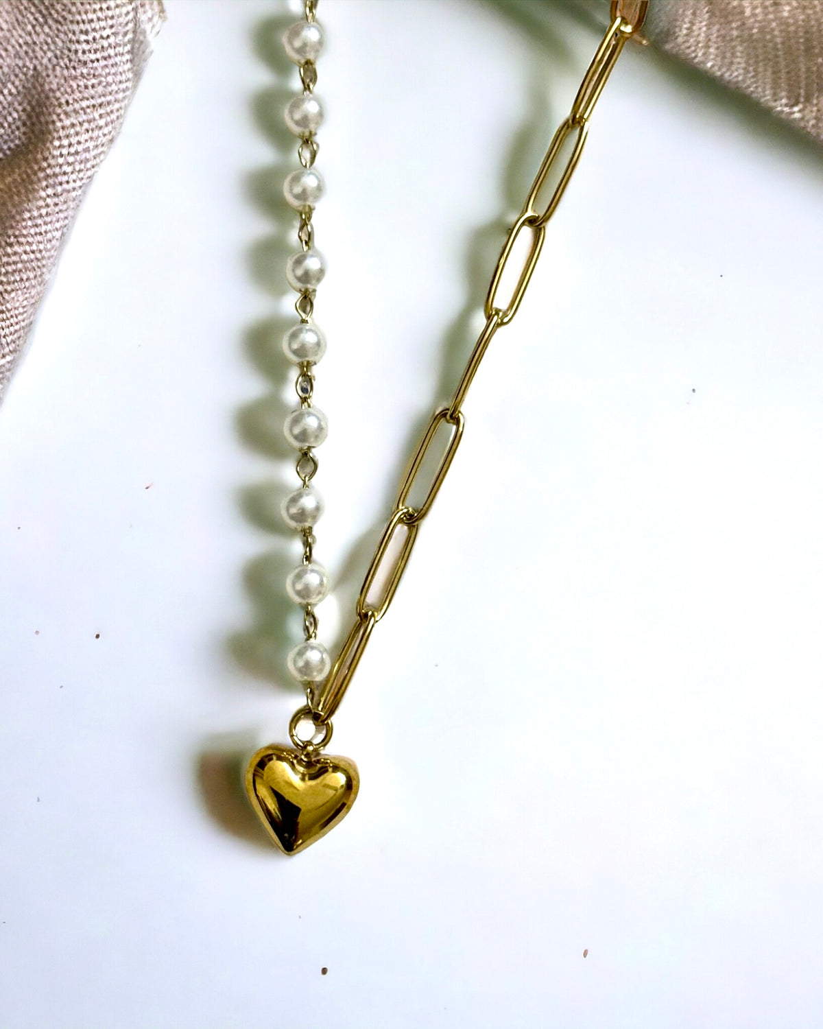 Vintage Pearl & Link Heart Antitarnish Necklace