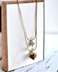 Rose Gold Heart & Diamond Layered Antitarnish Necklace