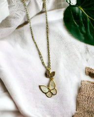 Cute White Butterfly 18K Gold Plated Antitarnish Necklace