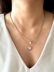 Rose Gold Heart & Diamond Layered Antitarnish Necklace