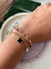 Rose Gold Double Layered Clover Antitarnish Bracelet