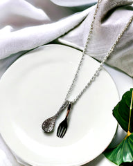 Quirky Silver Spoon & Fork Antitarnish Necklace