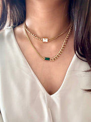 Green Emerald Chunky 18K Gold Plated Antitarnish Necklace