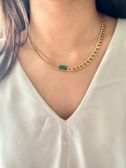 Green Emerald Chunky 18K Gold Plated Antitarnish Necklace