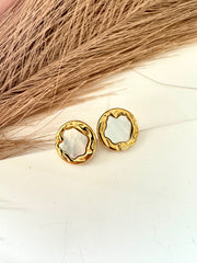 Vintage Round 18K Gold Plated Antitarnish Earrings with White Shell