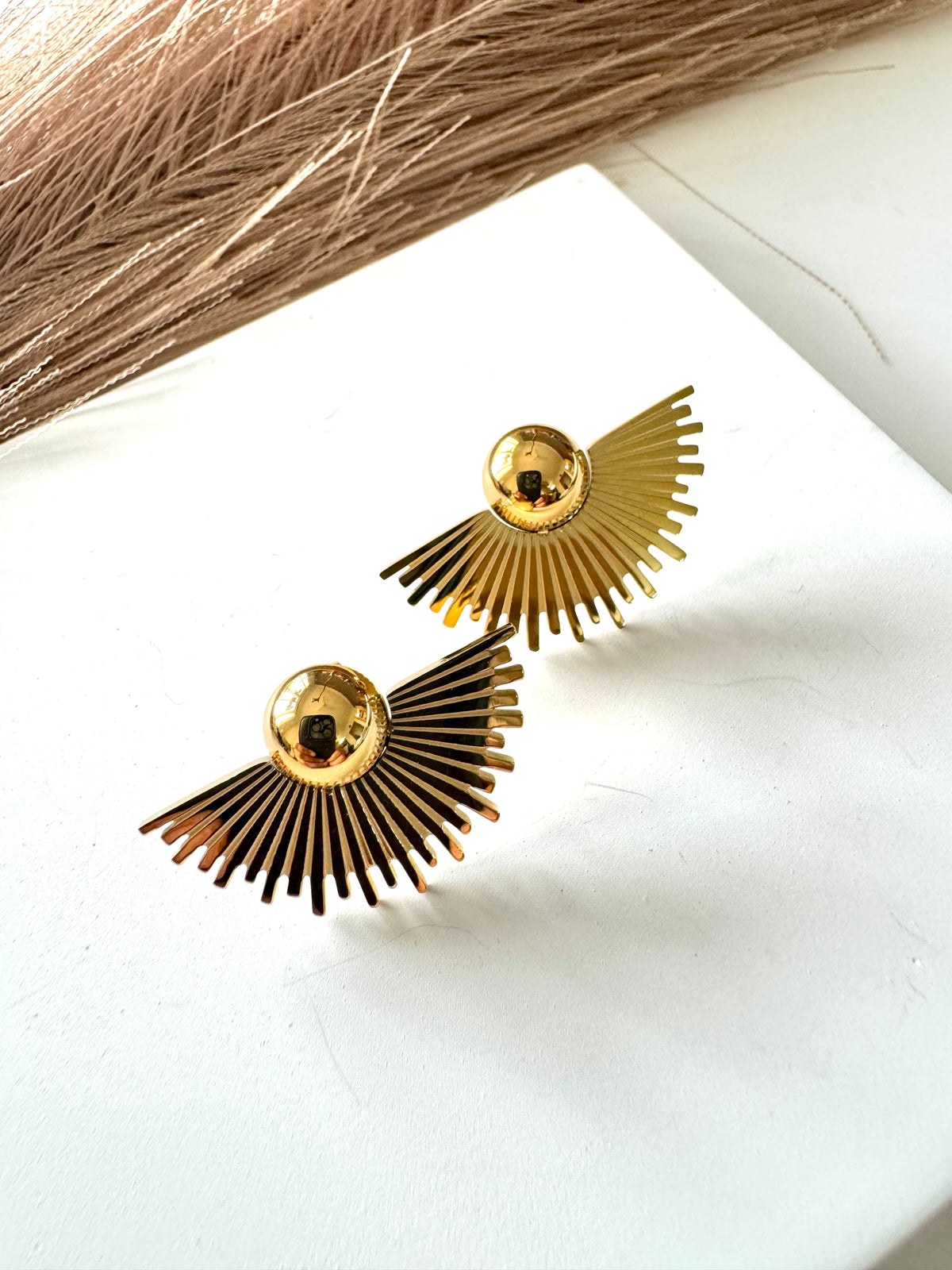 Vintage Half Sun 18K Gold Plated Antitarnish Earrings