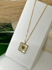 Square MOP Heart Antitarnish Necklace