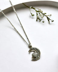 Silver Crescent Moon & Heart Antitarnish Necklace