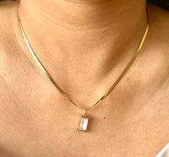 Rectangular White Stone Antitarnish Necklace