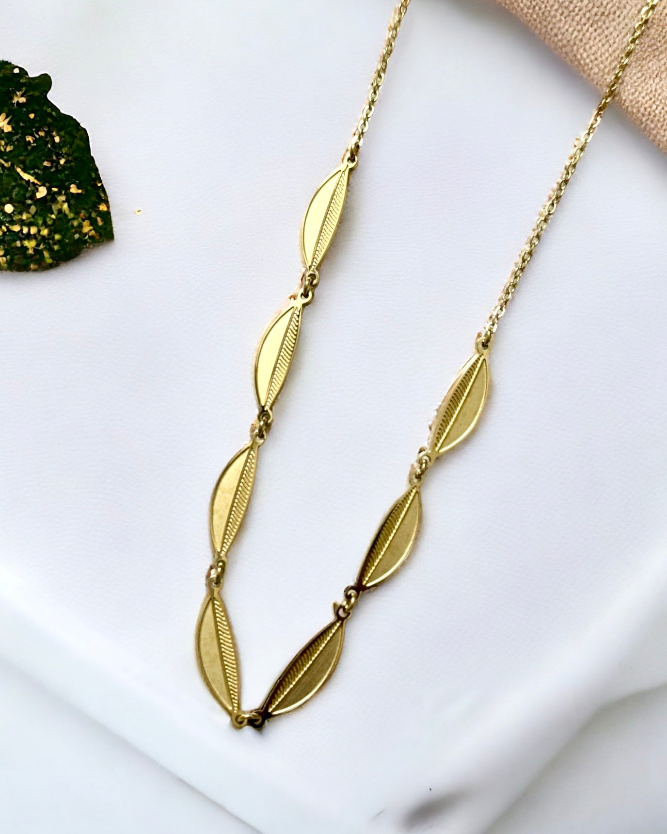 Vintage 18K Gold Plated Leaf Necklace