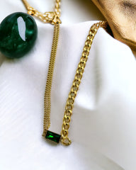 Green Emerald Chunky 18K Gold Plated Antitarnish Necklace