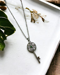 Silver Key Rotating Clover Antitarnish Necklace