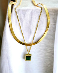 Green Emerald Layered Antitarnish Necklace