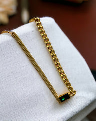 Green Emerald Chunky 18K Gold Plated Antitarnish Necklace