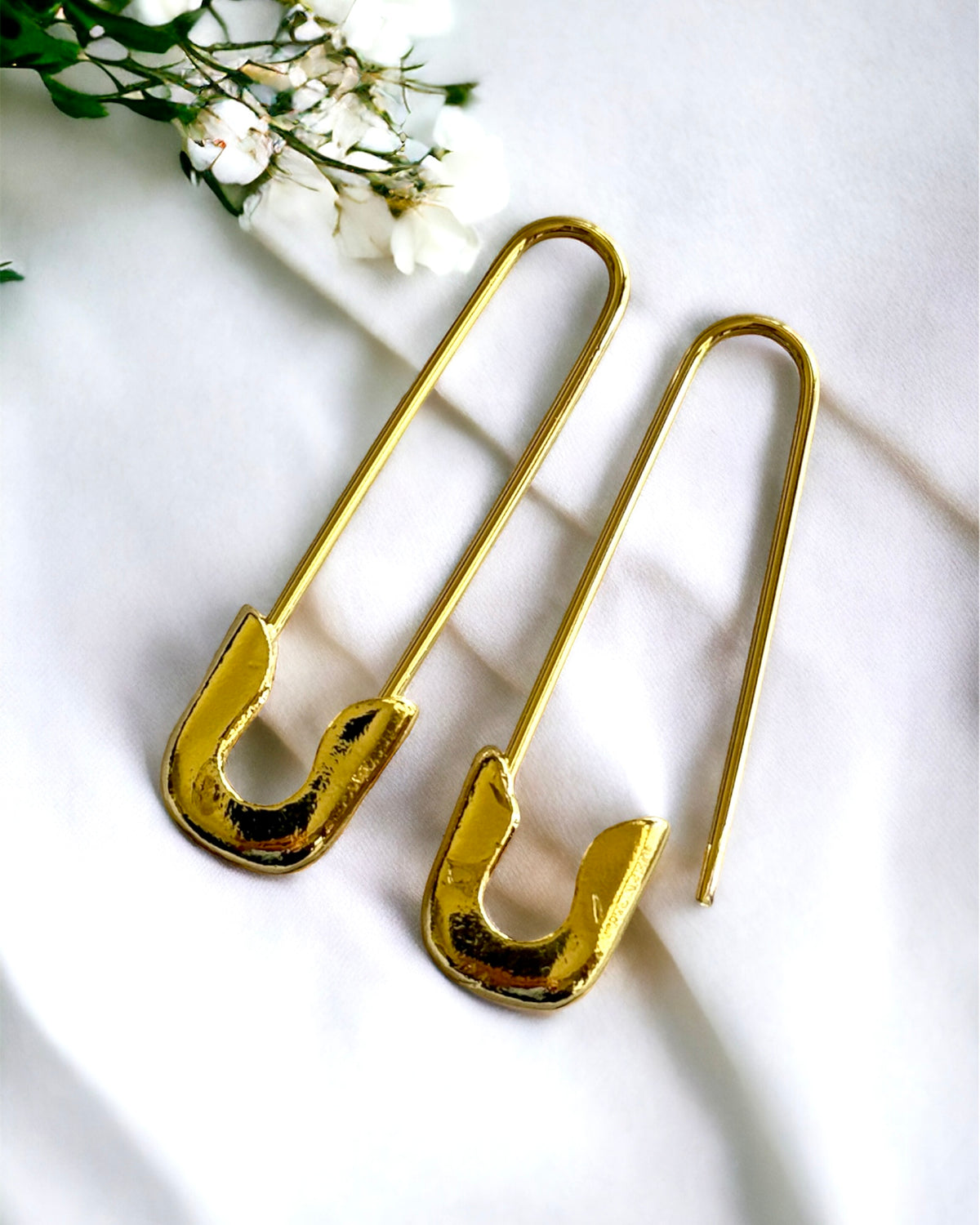 Gold Antitarnish Safety Pin Earrings