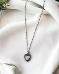 Vintage Silver White Heart Antitarnish Necklace