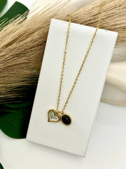 White Heart & Black Stone Antitarnish Necklace