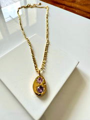 Vintage Pink & Purple Stone 18K Gold Plated Antitarnish Necklace