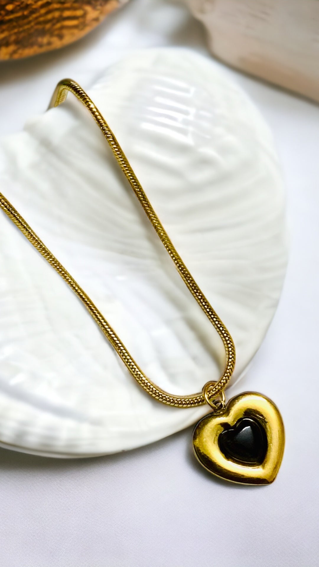 Black Stone 18K Gold Plated Antitarnish Necklace