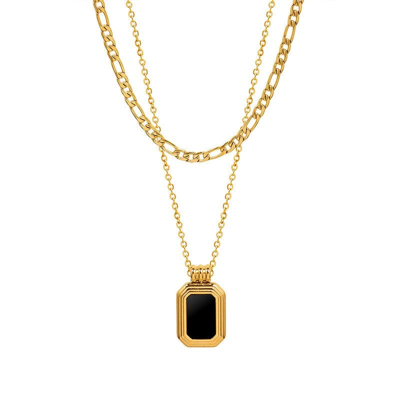 18K Gold Plated Black Stone Layered Antitarnish Necklace