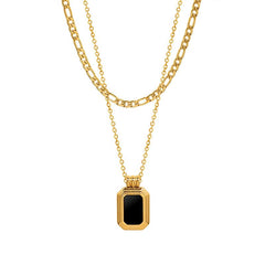 18K Gold Plated Black Stone Layered Antitarnish Necklace